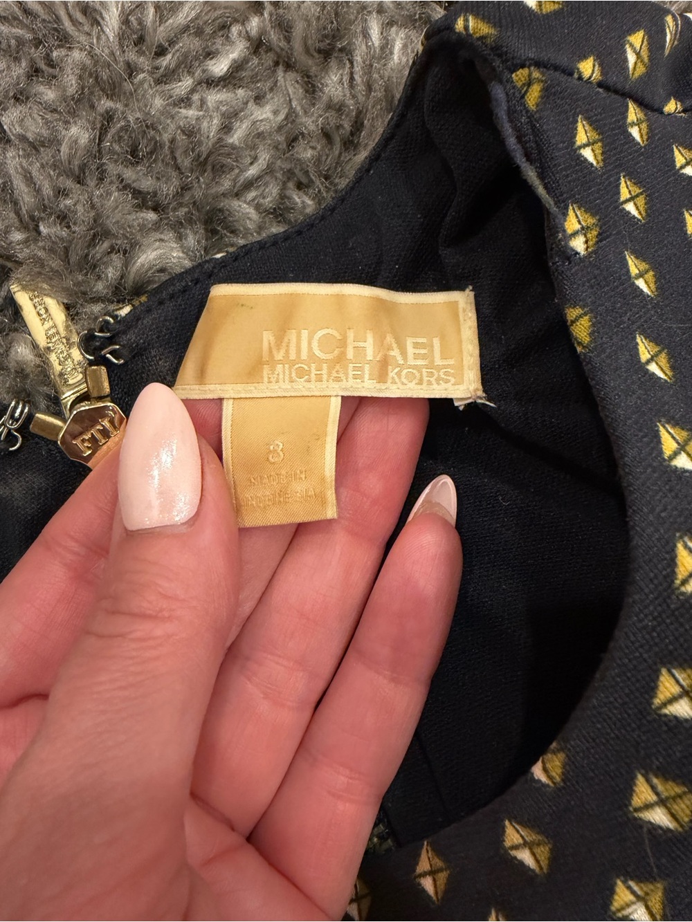Michael Kors Navy Sheath Dress with Yellow Polka Dot Panels - Picture 3 of 3
